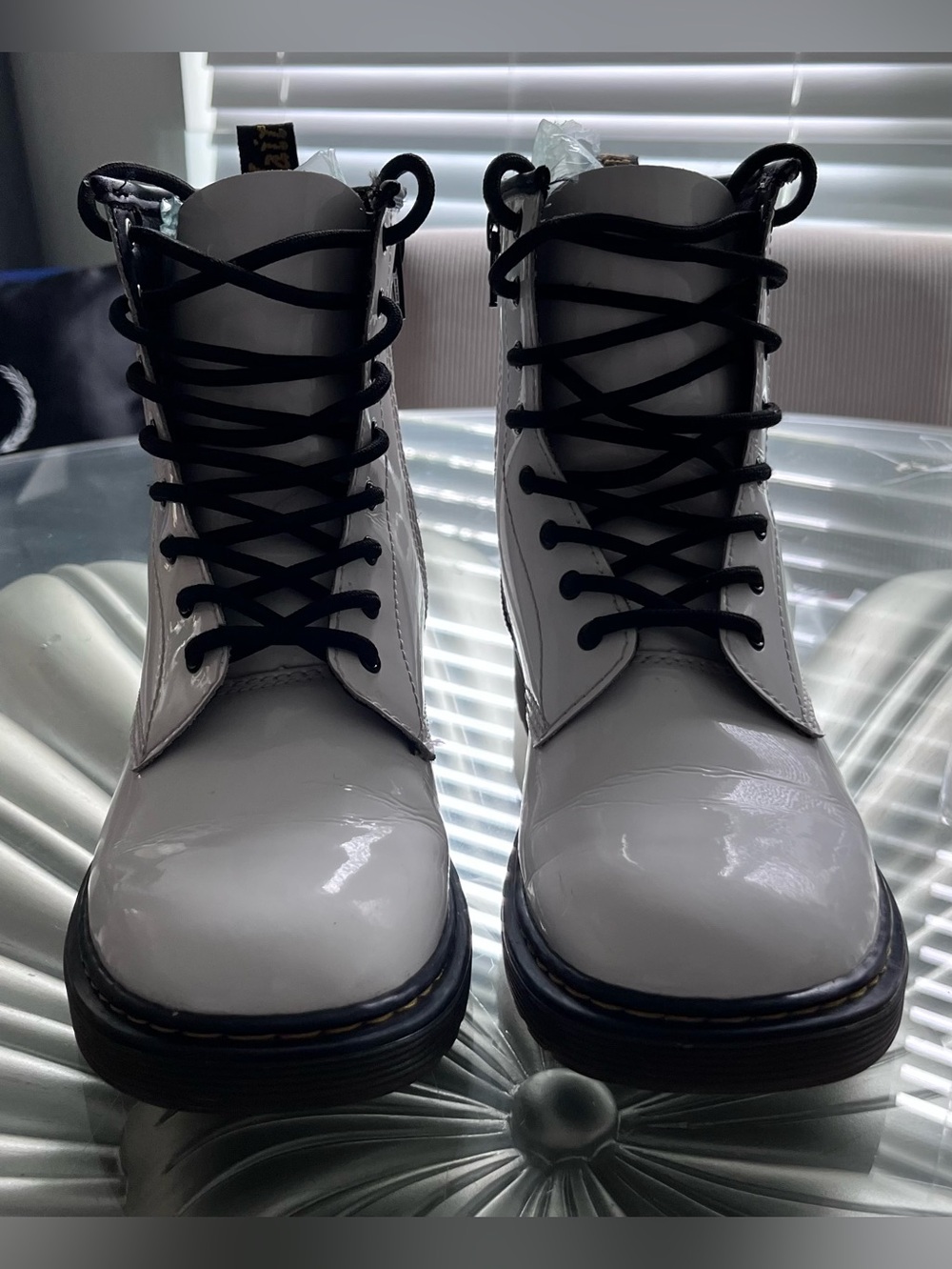 Dr. Martens Bouncing Soles White Lace-Up Combat Boots with Black Laces